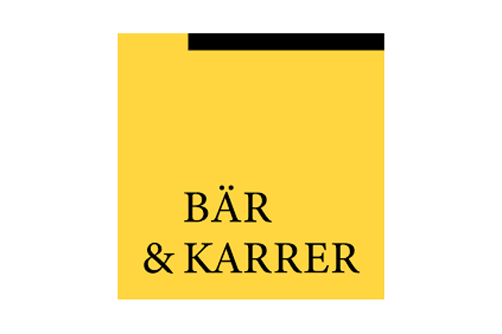 Yellow square with the text "BÄR & KARRER" in black capital letters.