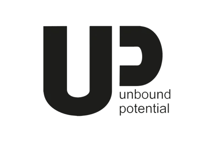 The logo consists of the large black letters "UP" and the text "unbound potential" in smaller letters underneath.