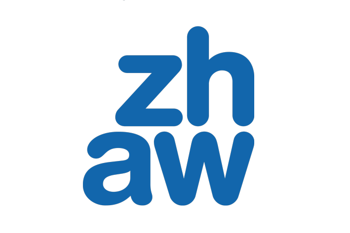 Logo with blue lower case letters "zhaw" on a white background.