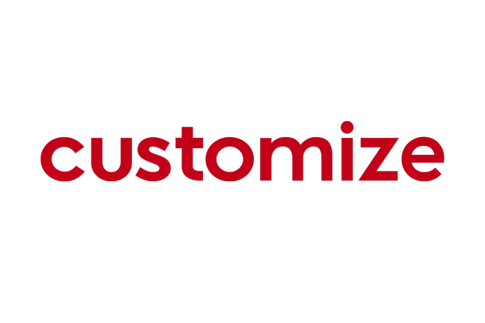 The word "Customize" is displayed in bold, small red letters on a white background.