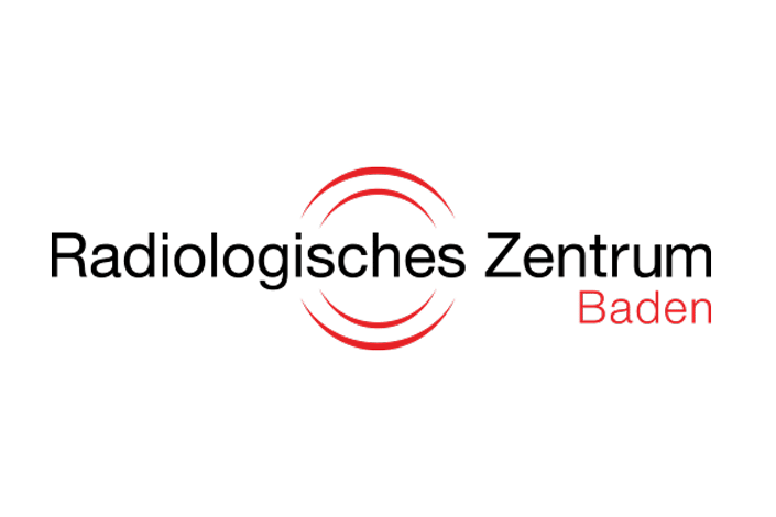 Logo of the Radiological Center Baden with stylized red arches surrounding the text.