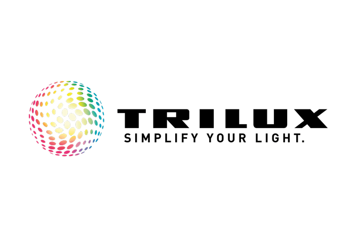 Trilux logo with a colorful dotted ball on the left side and the text "TRILUX SIMPLIFY YOUR LIGHT." on the right side.