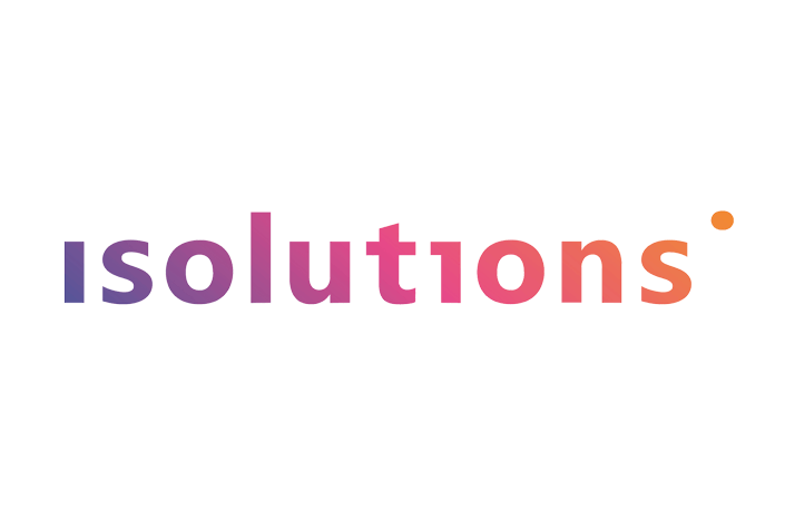 Das Wort "isolutions" in Farbverläufen, wobei der Buchstabe "i" in "solutions" durch eine Ziffer "1" und einen orangefarbenen Punkt am Ende ersetzt ist.